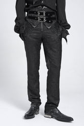Black Double Buckles High Waisted Embroidery Men's Gothic Suit Pants